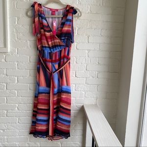 Colorful Striped Sleeveless Wrap Dress - Multi